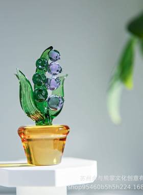 摆件家居装办饰品日玻璃摆铃兰件车载公室式桌面花装饰品铃兰摆件
