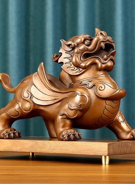 紫铜貔貅摆件一对客m厅皮丘貔恘玄关办公室装饰开业礼品铜器工艺