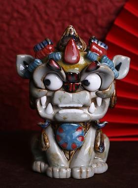 陶瓷狮子摆件一对可爱中式摆件客厅中国风国朝礼品结婚礼物送新人