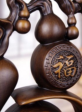 木雕福字招财摆件五福临门葫芦工艺品客厅玄关酒柜装饰品乔迁礼物