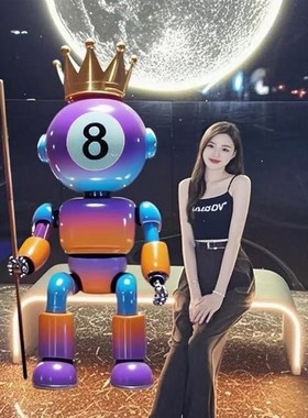 科技兔台球厅公仔黑八卡通雕塑门店俱乐部开业落地玻璃钢大摆件