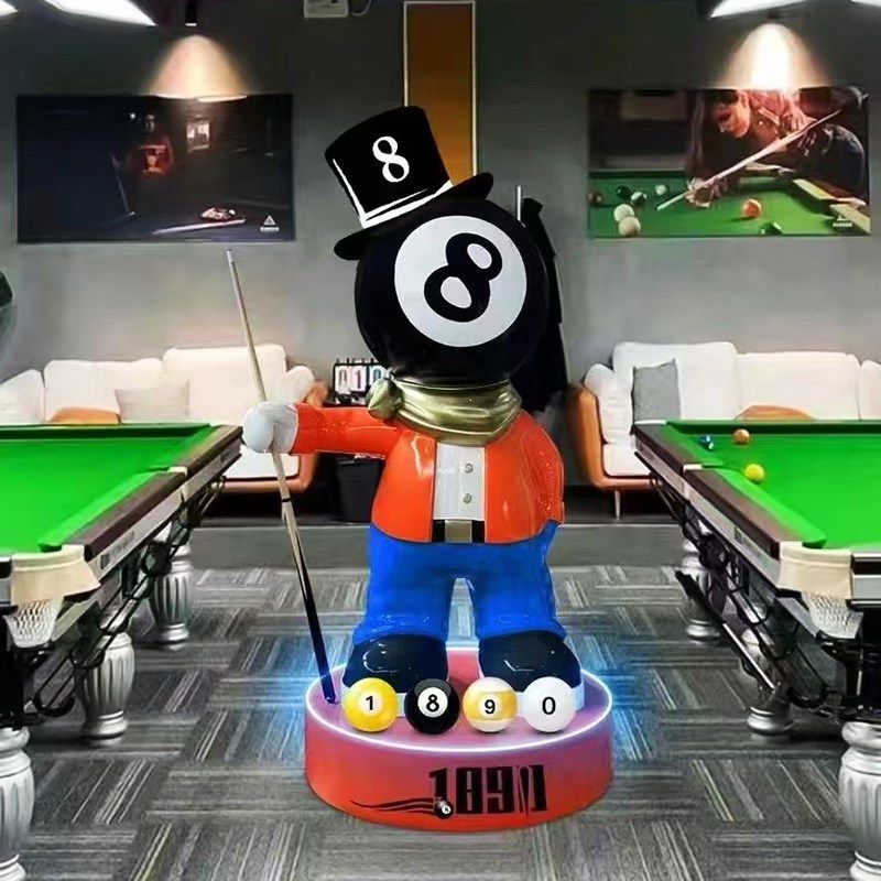 室内卡通台球公仔雕塑黑八玻璃钢台球厅俱乐部开业落地大摆件装饰 - 图2