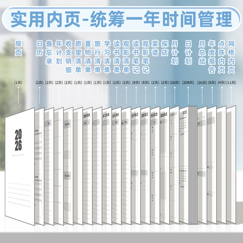 咔巴熊2026年日程本新款weeks手账本一日一页每日周计划本学习工作打卡笔记本子效率记录手册A5记事日记本 - 图0