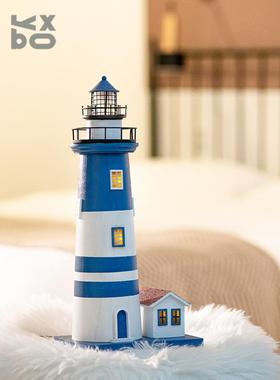 YBOX实木灯塔摆件创意覆古桌面饰品发光家居摆件做旧送礼装饰建筑