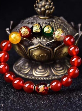 天然玛瑙道家首饰五路五行手链补属水火金缺木土的配饰品补木手串