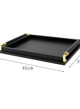 现代新中式托盘黑色摆件水果盘收纳盘样板间酒店餐厅餐桌软装饰品