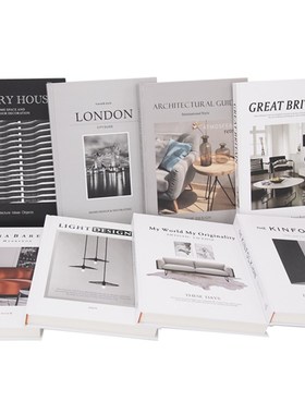 样板房装饰书 英文仿真书道具书 黑白灰简约现代家居酒店书柜摆件