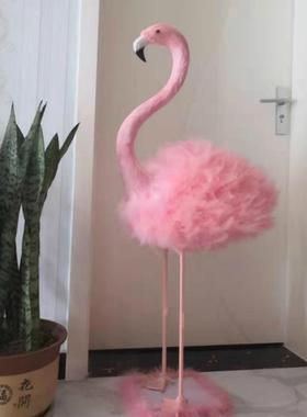 仿真网红火烈鸟羽毛摆件婚纱模型ins家居橱窗装饰品婚庆摄影道具