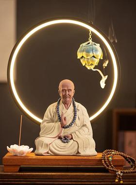 中式陶瓷弘一法师禅意摆件历史人物李叔同玄关客厅书房桌面装饰灯