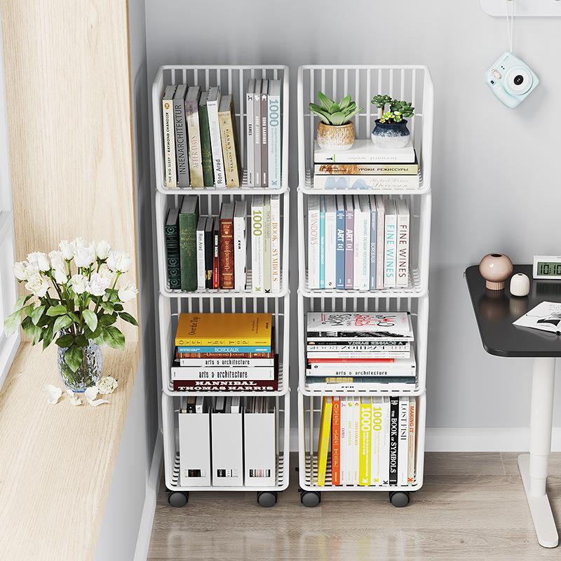 简易书架落地可移动置物架桌面收纳小型多层铁艺办公桌下窄书 - 图0