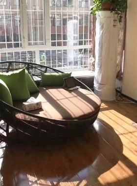 户外圆形藤编圆床别墅庭院花园民宿酒店露天躺床度假村泳池躺床