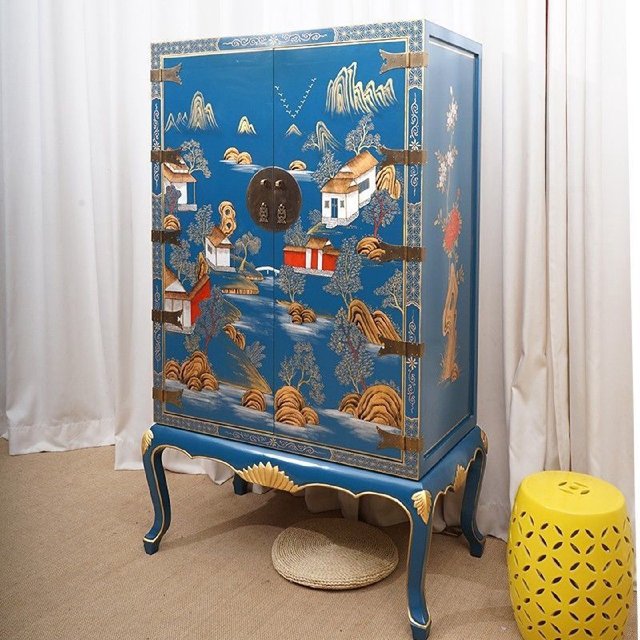 Chinese antique antique vintage solid wood painted gold wardrobe bedroom storage high cabinet household wardrobe small apartment
