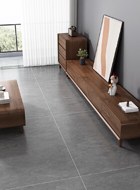 原木风电视柜茶几组合胡桃木色简约轻奢大小户型家用落地柜斗柜