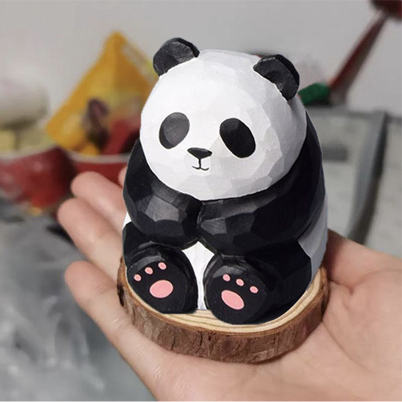 熊猫木雕摆件纯实木手工雕刻大熊猫桌面摆件可爱花花装饰木质装饰,淘宝优惠券,粉丝福利购,淘宝优惠卷