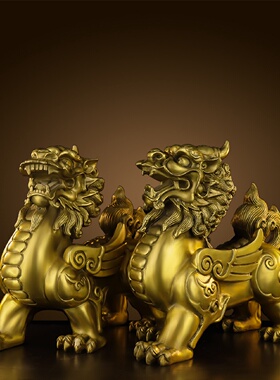 铜貔貅摆件一对纯黄铜皮休招财皮丘家居客厅店铺饰品开业送礼品