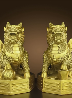 铜麒麟摆件公母一对纯铜八卦麒麟客厅办公室镇宅招财家居饰品