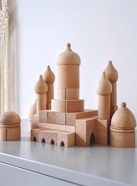 无漆大颗粒儿童搭建拼搭积木原木玩具罗马城堡拼搭木质积木手工