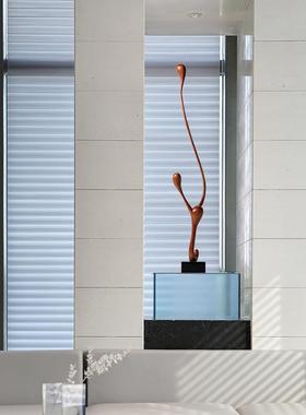 抽象木雕摆件高档酒店样板间入户玄关雕塑艺术品创意竖高软装摆设