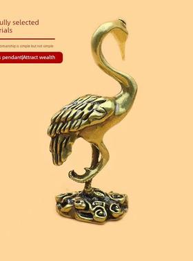 纯黄铜鹤摆件铜仙鹤实心丹顶鹤茶宠茶道装饰古玩铜器纳吉祥工艺品