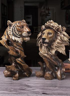 欧式仿真鹰头摆件老虎头雕塑树脂道具玄关办公室桌面动物头像装饰