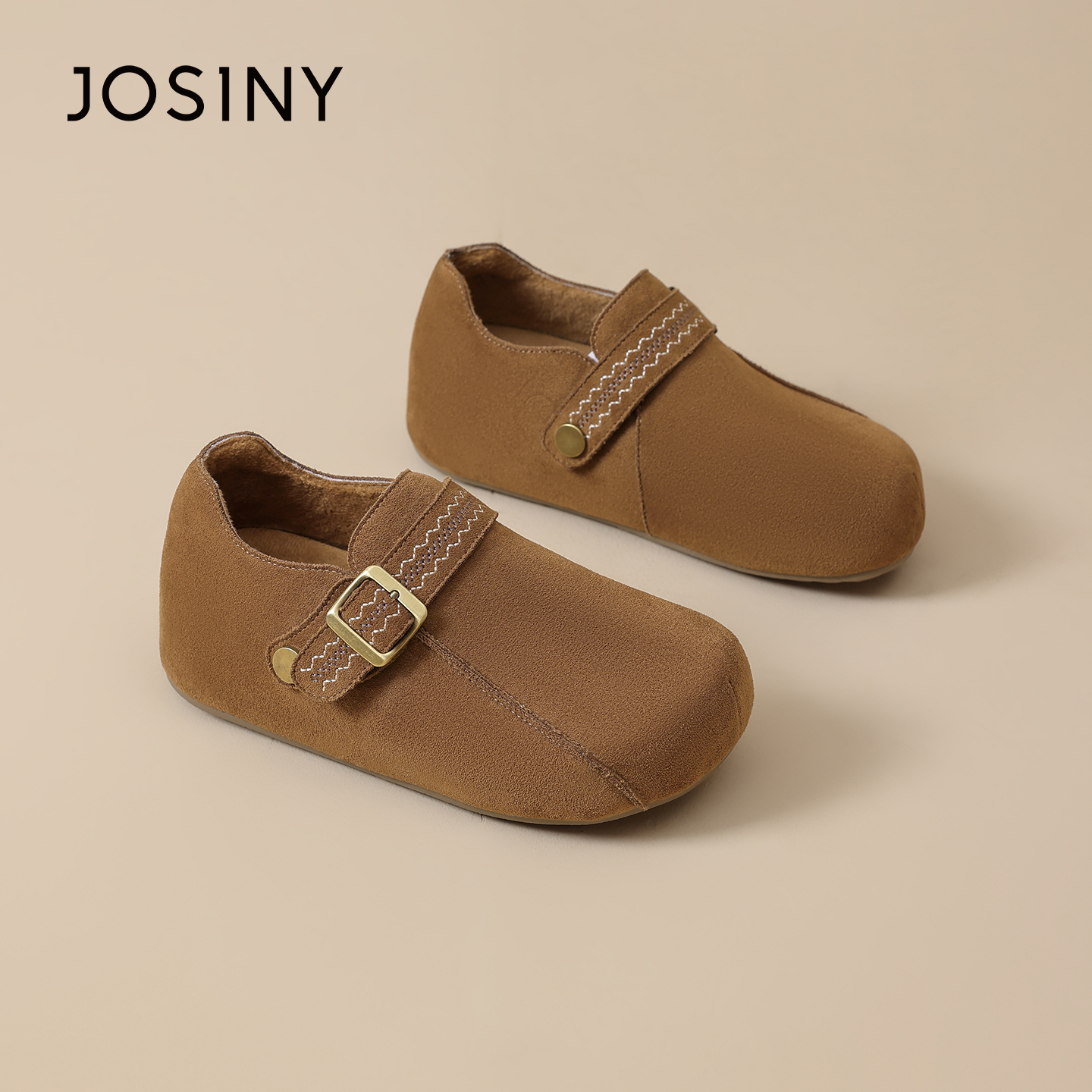 卓诗尼复古休闲皮带扣舒适保暖勃肯鞋2025年冬季新款女鞋加绒棉鞋 - 图0