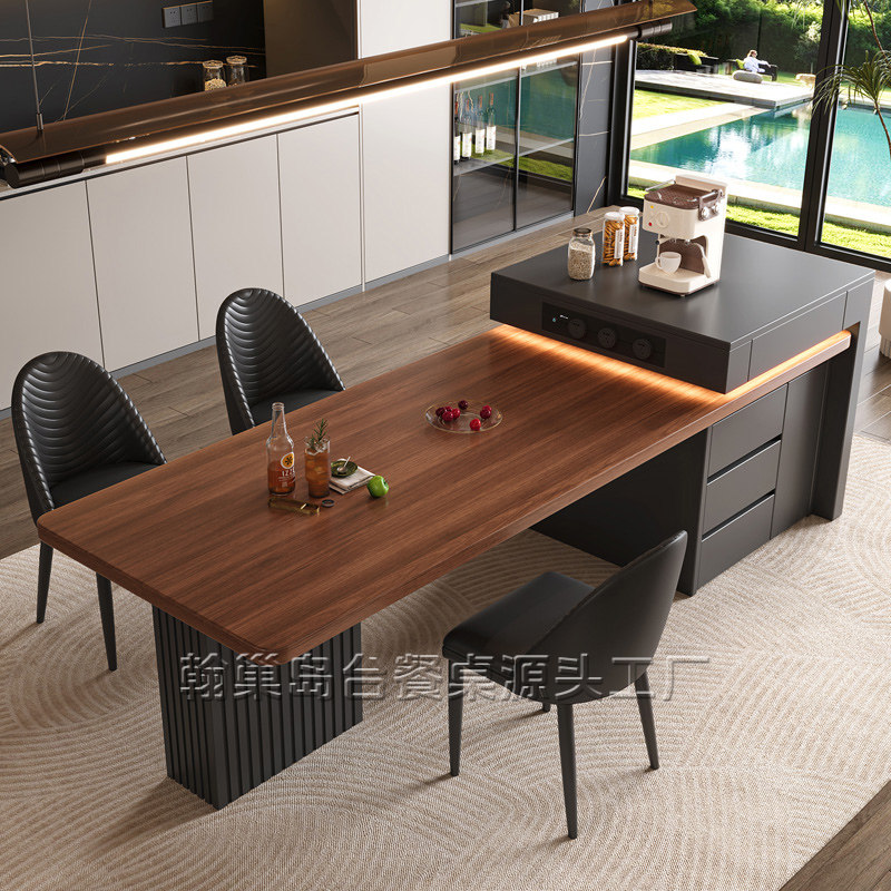 意式高级岩板岛台餐桌家用一体可伸缩大别墅多功能实木导台餐桌椅,淘宝优惠券,粉丝福利购,淘宝优惠卷
