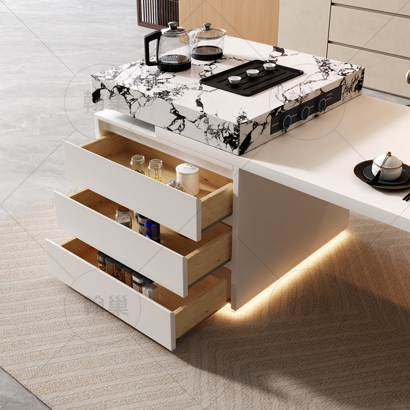 岩板岛台餐桌一体家用可伸缩意式极简高端别墅多功能厨房中导台桌,淘宝优惠券,粉丝福利购,淘宝优惠卷