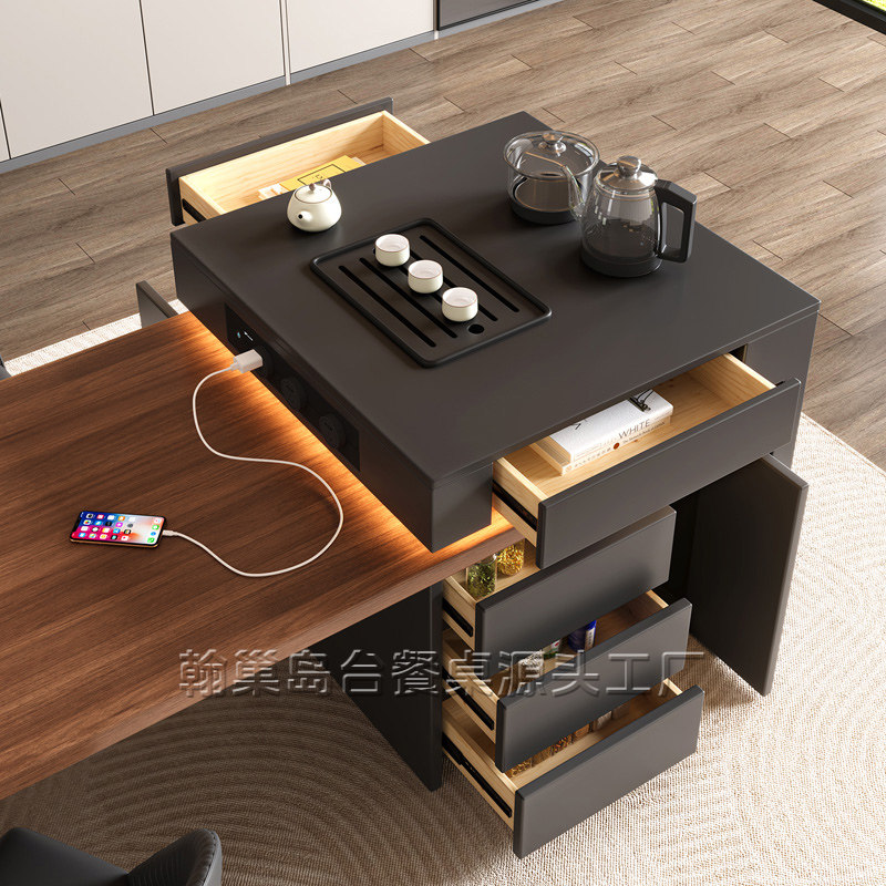 意式高级岩板岛台餐桌家用一体可伸缩大别墅多功能实木导台餐桌椅,淘宝优惠券,粉丝福利购,淘宝优惠卷