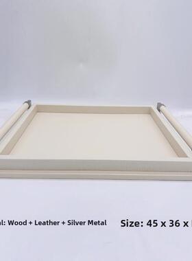 新中式现代简约金属提手白色托盘摆件样板房售楼处软装饰品摆设