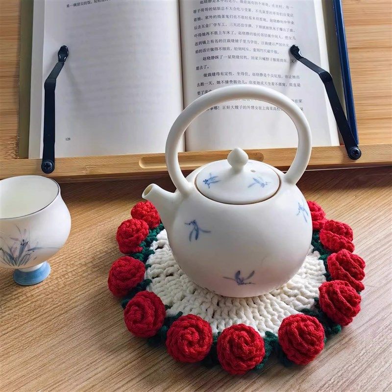 玫瑰花束杯垫毯子成品2025新款diy材料包钩织毛线编织礼物送女友,淘宝优惠券,粉丝福利购,淘宝优惠卷