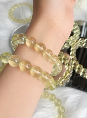 新品天然水晶柠檬晶8-12手链女款时尚手链圆珠手串黄水晶饰品礼物