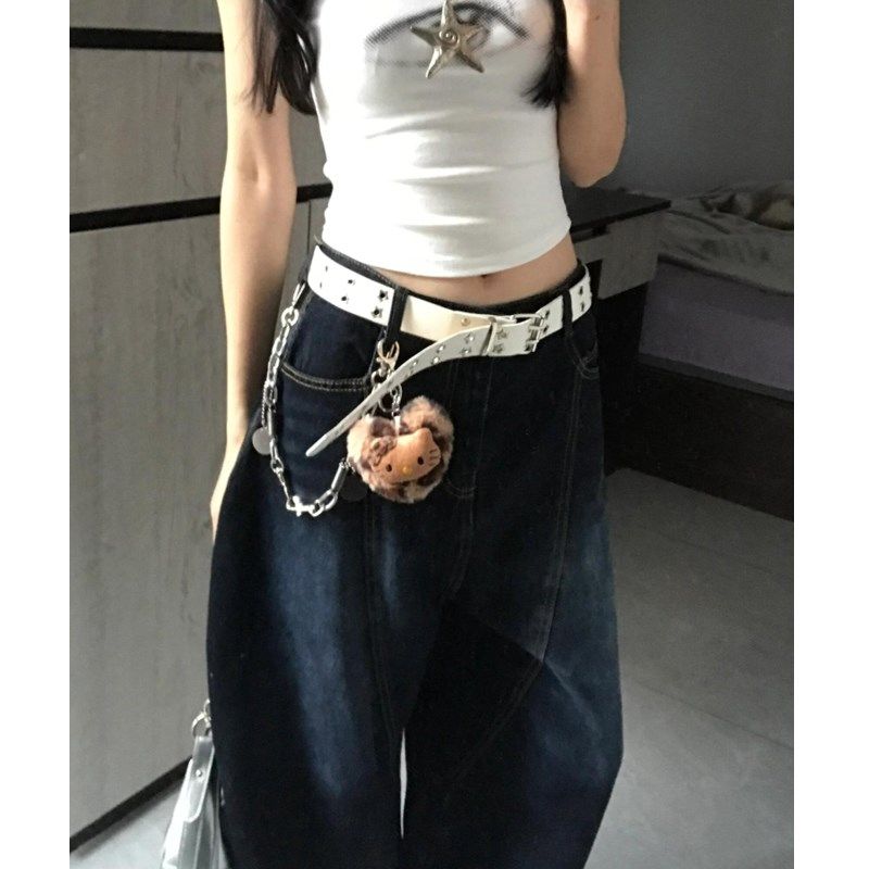 美式大码设计字母刺绣弯刀牛仔七分裤女夏季2025新款宽松直筒中裤,淘宝优惠券,粉丝福利购,淘宝优惠卷