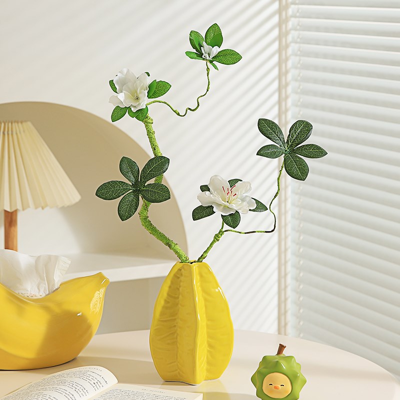 杜鹃花假花仿真花摆设电视柜玄关餐桌装饰桌面花艺小摆件杨桃花瓶 - 图2