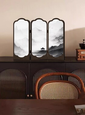 中古风桌面小屏风创意入户玄关边柜电视柜摆画茶室酒店装饰