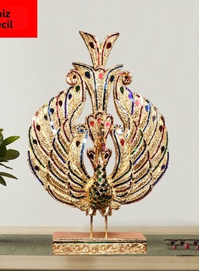 泰国进口东南亚风格实木金箔孔雀摆件玄关SPA会所餐厅装饰工艺品