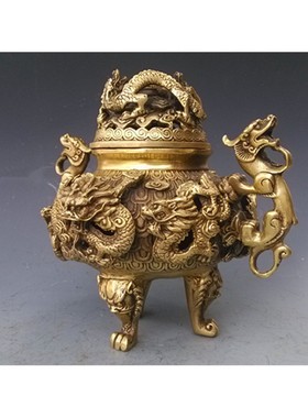 仿古九龙盘龙香炉大清乾隆年制铜香炉摆件精品古玩铜器收藏