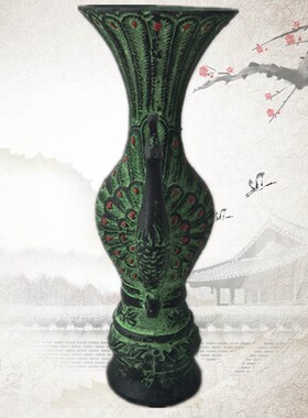 古玩收藏杂项 青铜器仿古摆件双凤杯酒樽 孔雀爵 现代家居装饰品