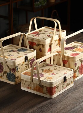端午礼品盒竹编篮空盒粽子牡丹包篮土特产纯手工编织