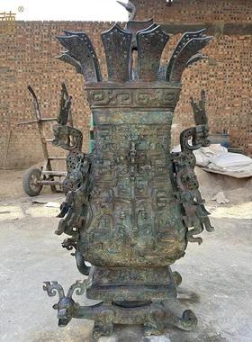 春秋战国青铜器立鹤莲鹤方壶盛酒器仿古铜摆件定制博物馆收藏送礼