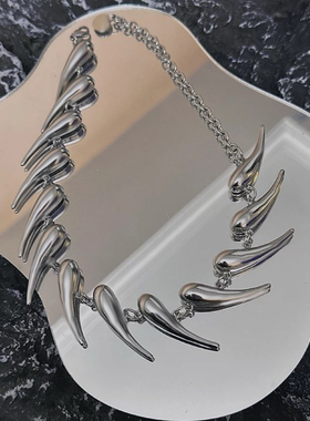 朋克金属感荆棘几何银刺异形项链