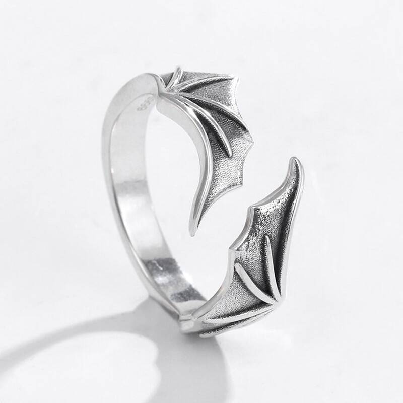 Retro trendy cool ring for women with simple temperament 925 silver ins style bat wing ring fashion niche hand jewelry