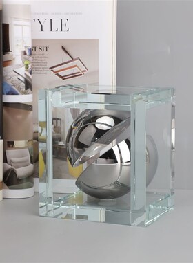 现代简约水晶方块球摆件样板w房售楼部卧室书房客厅桌面玄关饰品