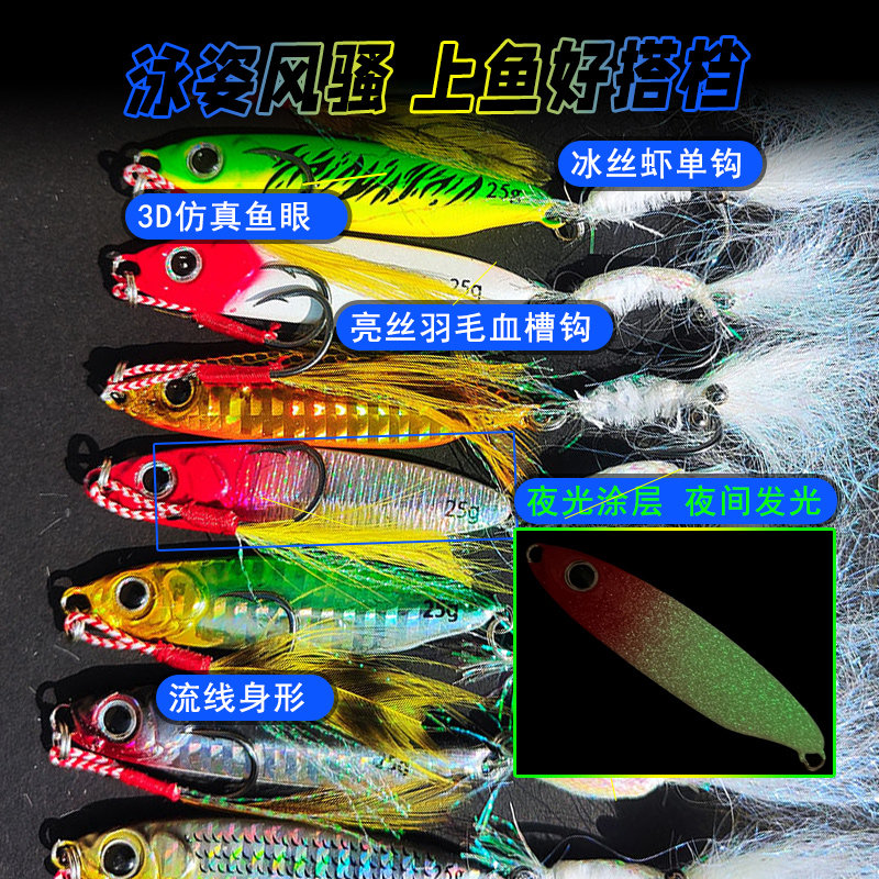 冰丝虾单钩铁板路亚饵远投飘落夜光海钓鲅鱼淡水翘嘴鲈鱼通用假饵,淘宝优惠券,粉丝福利购,淘宝优惠卷