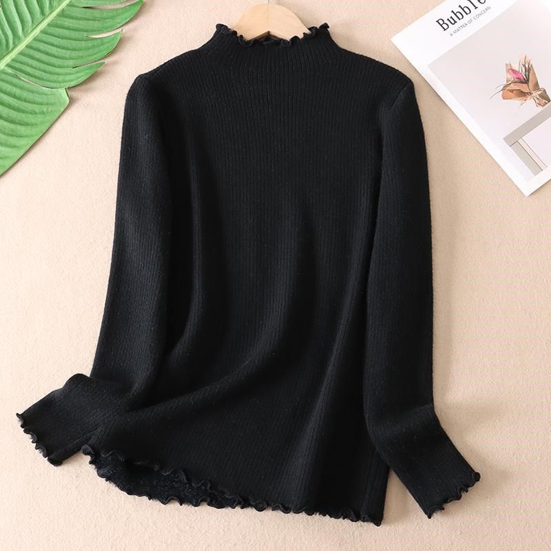 加厚一体绒冬季保暖百搭半高领木耳边套头毛衣女纯色打底线衣 WA4,淘宝优惠券,粉丝福利购,淘宝优惠卷