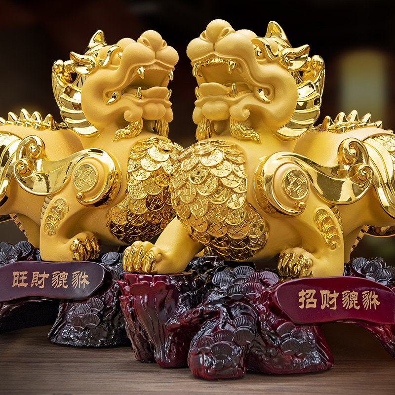 金色招财貔貅摆件一对客厅玄关酒柜聚财位工艺装饰品店铺开业礼品,淘宝优惠券,粉丝福利购,淘宝优惠卷