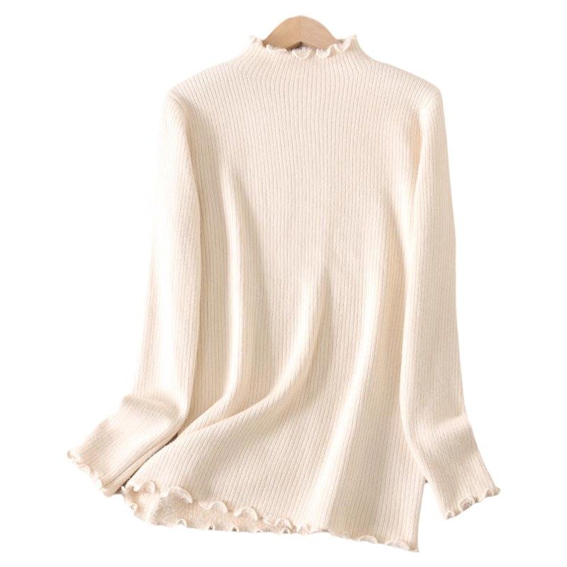 加厚一体绒冬季保暖百搭半高领木耳边套头毛衣女纯色打底线衣 WA4,淘宝优惠券,粉丝福利购,淘宝优惠卷