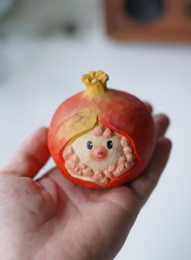 Joe的小作坊/石榴 蒜头小木雕摆件胜算在握 多子多福可爱桌面礼物