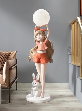 轻奢女孩大客厅落地式装饰品电视柜旁边的沙发家装灯乔迁礼物