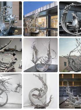 不锈钢水浪花雕塑定制酒店房地产抽象金属镂空水花景观装饰摆件