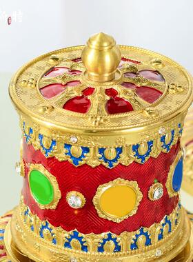 欧斯特指捻转轮彩绘转筒车载藏式桌面手动转动金桶摆件